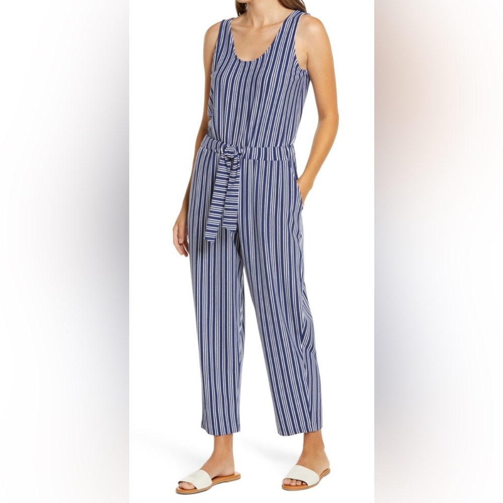 Vineyard Vines Womens Cat Cay‎ Navy Blue White Striped Tank Jumpsuit Size Small